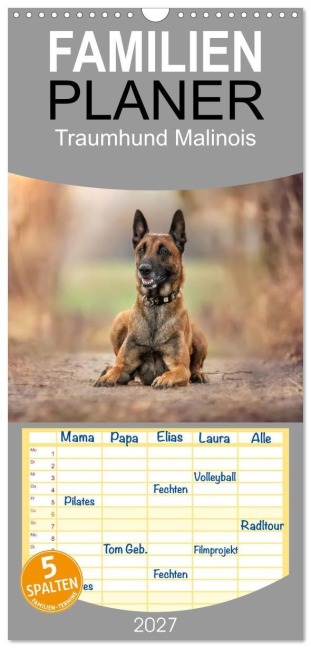 Familienplaner 2027 - Traumhund Malinois mit 5 Spalten (Wandkalender, 21 x 45 cm) CALVENDO - Martina Wrede - Wredefotografie