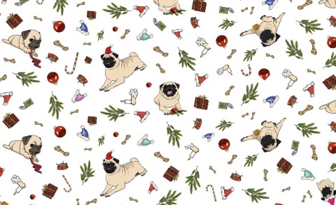 Geschenkpapier Set Mops Weihnachten - 