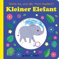 Cover-Bild zum Titel 'Glücksfisch: Weißt du, was die Tiere machen? Kleiner Elefant (Tier-Buch mit Schiebern und Klappen)' von ''