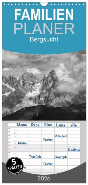 Familienplaner 2026 - Bergsucht 2026 mit 5 Spalten (Wandkalender, 21 x 45 cm) CALVENDO - Michael Kehl