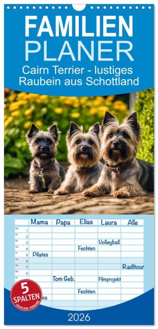 Familienplaner 2026 - Cairn Terrier - lustiges Raubein aus Schottland mit 5 Spalten (Wandkalender, 21 x 45 cm) CALVENDO - Claudia Kleemann
