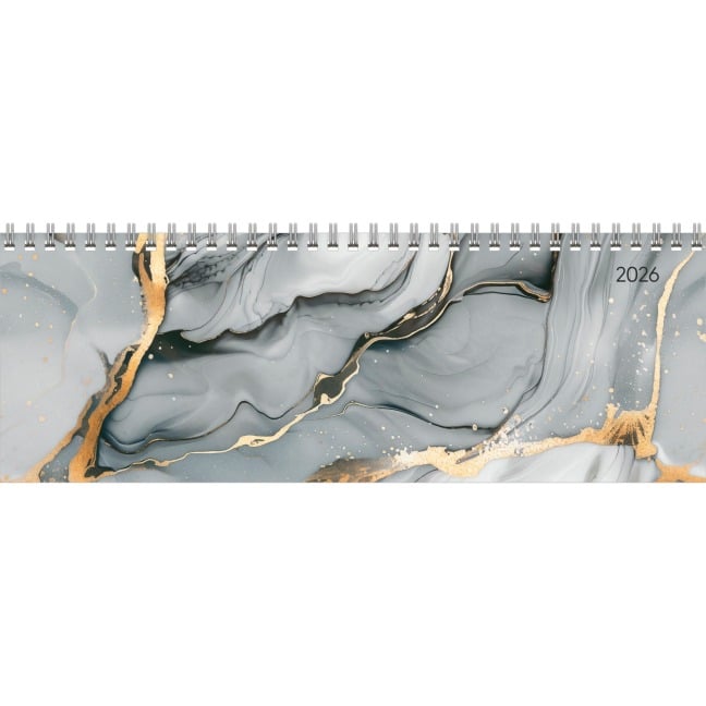 Tisch-Querkalender Style Marmor 2026 - Büro-Planer 29,7x10,5 cm - Tisch-Kalender - 1 Woche 2 Seiten - Ringbindung - Zettler - 