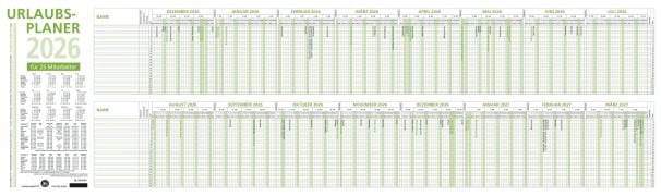 Cover-Bild zum Titel 'Urlaubsplaner 2026 - 100x29,7 cm - 16 Monate - für bis zu 25 Personen - aus Recyclingpapier - Blauer Engel - Wandplaner - 992-0700' von ''