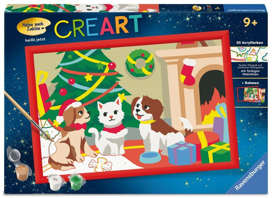 CreArt, Malen nach Zahlen Kinder - Pfoten-Weihnachten - 