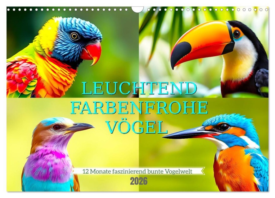 Leuchtend farbenfrohe Vögel (Wandkalender 2026 DIN A3 quer), CALVENDO Monatskalender - Peter Kraaibeek