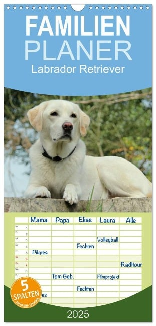 Familienplaner 2025 - Labrador Retriever 2025 mit 5 Spalten (Wandkalender, 21 x 45 cm) CALVENDO - Anita Schreuer