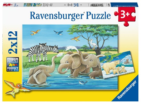 Ravensburger Kinderpuzzle - 05095 Tierkinder aus aller Welt - Puzzle für Kinder ab 3 Jahren, mit 2x12 Teilen - 