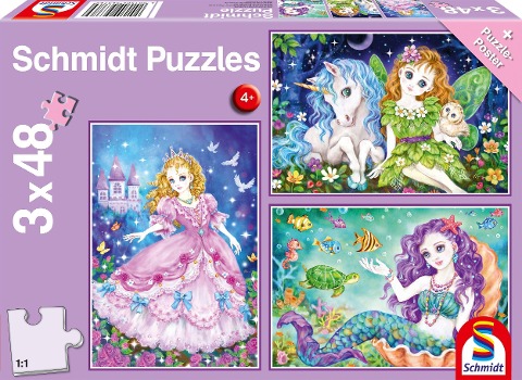Prinzessin, Fee & Meerjungfrau. Puzzle 3 x 24 Teile - 