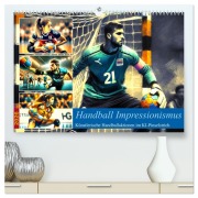 Cover-Bild zum Titel 'Handball Impressionismus, Künstlerische Handballaktionen im KI-Pinselstrich (hochwertiger Premium Wandkalender 2026 DIN A2 quer), Kunstdruck in Hochglanz' von 'Marco Warstat'