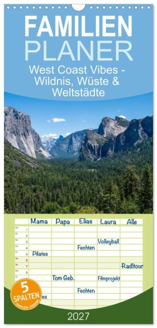 Familienplaner 2027 - West Coast Vibes - Wildnis, Wüste & Weltstädte mit 5 Spalten (Wandkalender, 21 x 45 cm) CALVENDO - Stefan Tesmar