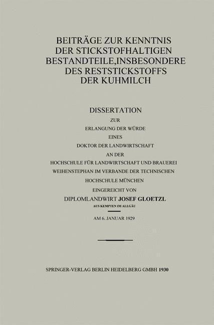 Beiträge zur Kenntnis der stickstoffhaltigen Bestandteile, insbesondere des Reststickstoffs der Kuhmilch - Josef Gloetzl