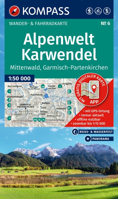 KOMPASS Wanderkarte 6 Alpenwelt Karwendel Mittenwald, Garmisch-Partenkirchen 1:50.000 - 