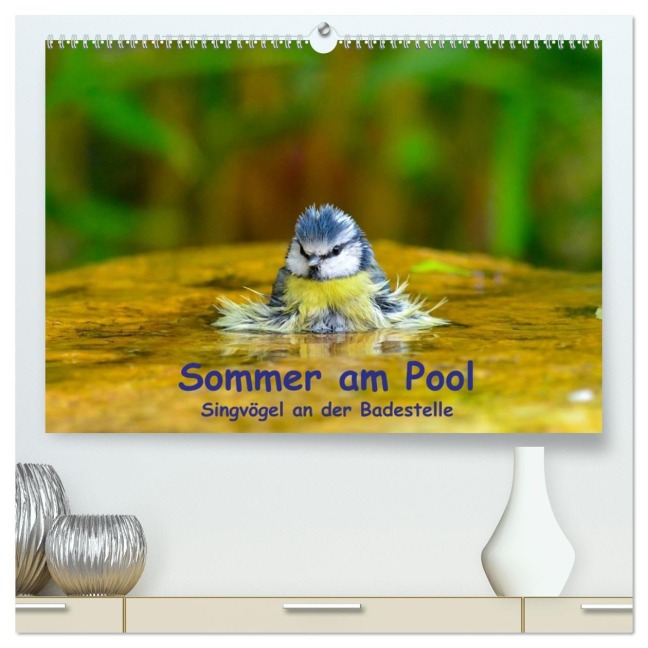 Sommer am Pool - Singvögel an der Badestelle (hochwertiger Premium Wandkalender 2026 DIN A2 quer), Kunstdruck in Hochglanz - Ulrich Plemper