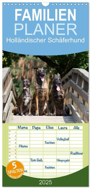 Familienplaner 2025 - Holländischer Schäferhund mit 5 Spalten (Wandkalender, 21 x 45 cm) CALVENDO - Fotodesign Verena Scholze