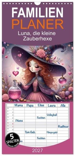 Familienplaner 2027 - Luna, die kleine Zauberhexe mit 5 Spalten (Wandkalender, 21 x 45 cm) CALVENDO - Liam Blue