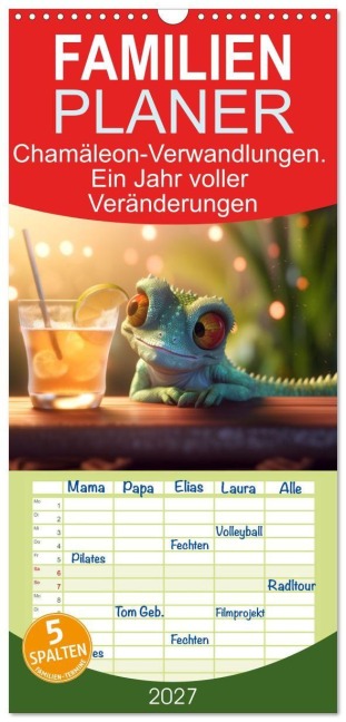 Familienplaner 2027 - Chamäleon-Verwandlungen. Ein Jahr voller Veränderungen mit 5 Spalten (Wandkalender, 21 x 45 cm) CALVENDO - Artefacti