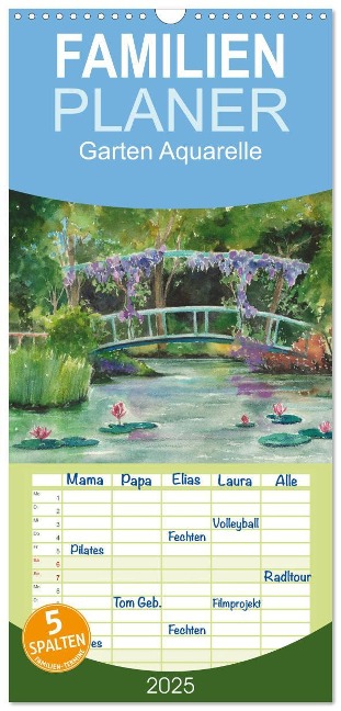 Familienplaner 2025 - Garten Aquarelle mit 5 Spalten (Wandkalender, 21 x 45 cm) CALVENDO - Jitka Krause