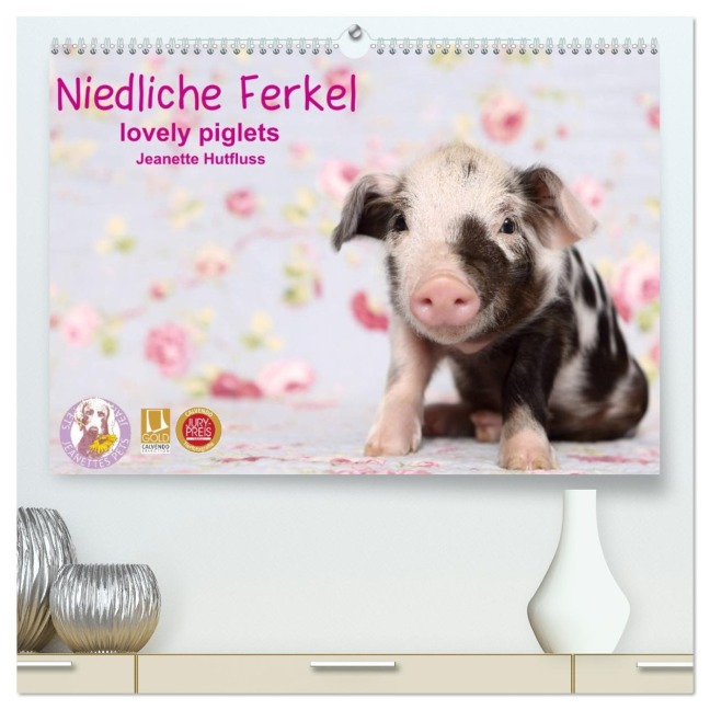 Niedliche Ferkel lovely piglets 2026 (hochwertiger Premium Wandkalender 2026 DIN A2 quer), Kunstdruck in Hochglanz - Jeanette Hutfluss