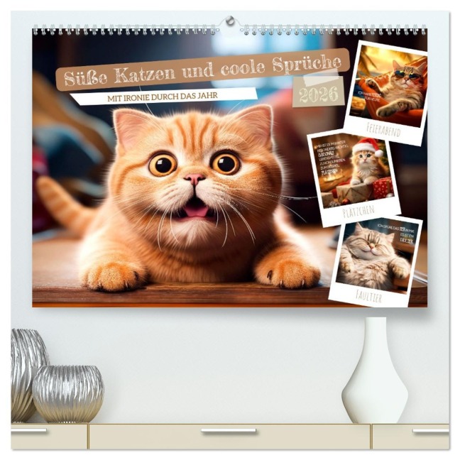 Süße Katzen und coole Sprüche (hochwertiger Premium Wandkalender 2026 DIN A2 quer), Kunstdruck in Hochglanz - Melanie Viola