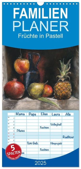 Familienplaner 2025 - Früchte in Pastell mit 5 Spalten (Wandkalender, 21 x 45 cm) CALVENDO - Jitka Krause