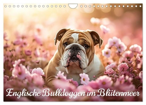 Englische Bulldoggen im Blütenmeer (Wandkalender 2025 DIN A4 quer), CALVENDO Monatskalender - Ally Bee