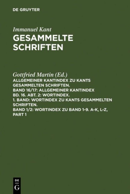 Wortindex zu Band 1-9. A-K, L-Z - Immanuel Kant