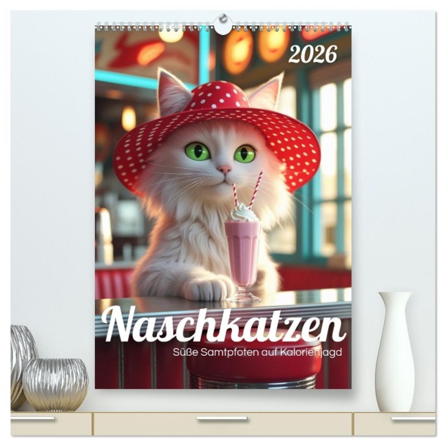 Naschkatzen - Süße Samtpfoten auf Kalorienjagd (hochwertiger Premium Wandkalender 2026 DIN A2 hoch), Kunstdruck in Hochglanz - Renaissance Soul