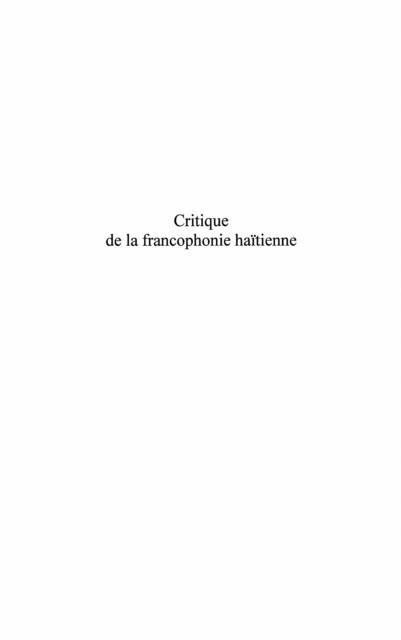 Critique de la francophonie haitienne - 