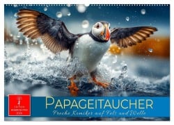 Cover-Bild zum Titel 'Papageitaucher - Freche Komiker auf Fels und Welle (Wandkalender 2026 DIN A2 quer), CALVENDO Monatskalender' von 'Roder Roder'