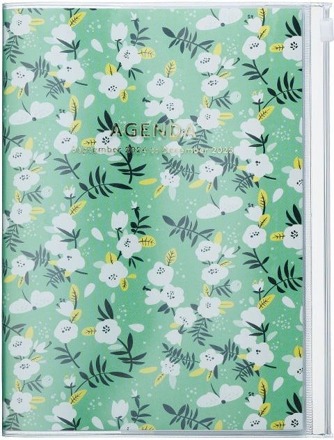 MARK'S 2024/2025 Taschenkalender A5 vertikal, Flower Pattern // Green - 