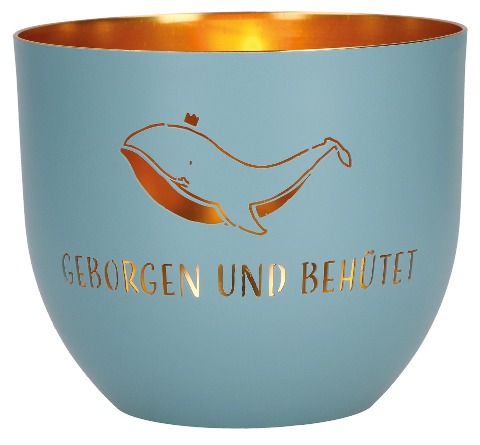 Geborgen und behütet. Windlicht aus Metall, blau - 