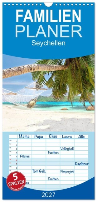 Familienplaner 2027 - Seychellen mit 5 Spalten (Wandkalender, 21 x 45 cm) CALVENDO - Jenny Sturm
