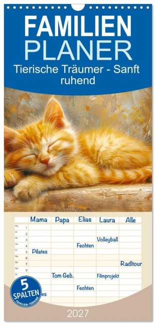 Familienplaner 2027 - Tierische Träumer - Sanft ruhend mit 5 Spalten (Wandkalender, 21 x 45 cm) CALVENDO - Liselotte Brunner-Klaus