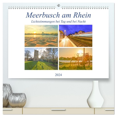 Meerbusch am Rhein - Lichtstimmungen bei Tag und bei Nacht (hochwertiger Premium Wandkalender 2024 DIN A2 quer), Kunstdruck in Hochglanz - Bettina Hackstein