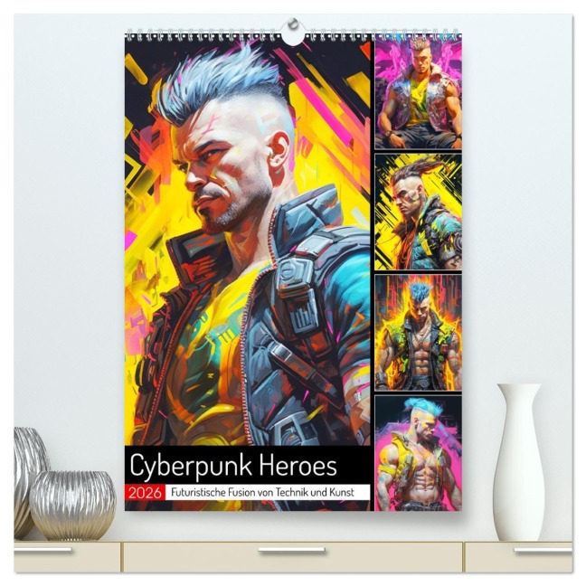 Cyberpunk Heroes. Futuristische Fusion von Technik und Kunst (hochwertiger Premium Wandkalender 2026 DIN A2 hoch), Kunstdruck in Hochglanz - Rose Hurley