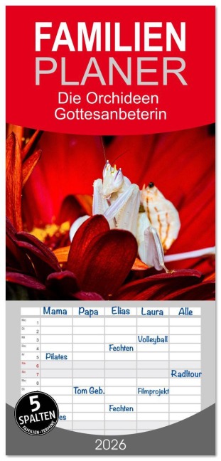 Familienplaner 2026 - Die Orchideen Gottesanbeterin mit 5 Spalten (Wandkalender, 21 x 45 cm) CALVENDO - Roland Brack