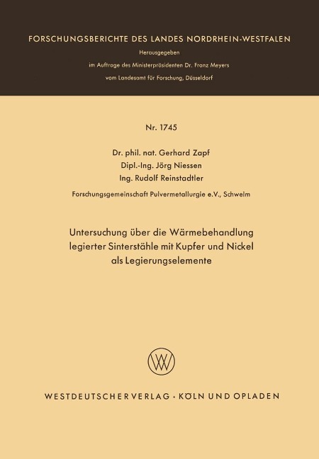 Untersuchung über die Wärmebehandlung legierter Sinterstähle mit Kupfer und Nickel als Legierungselemente - Gerhard Zapf