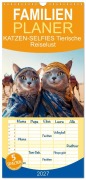 Cover-Bild zum Titel 'Familienplaner 2027 - KATZEN-SELFIES Tierische Reiselust mit 5 Spalten (Wandkalender, 21 x 45 cm) CALVENDO' von 'Melanie Viola'