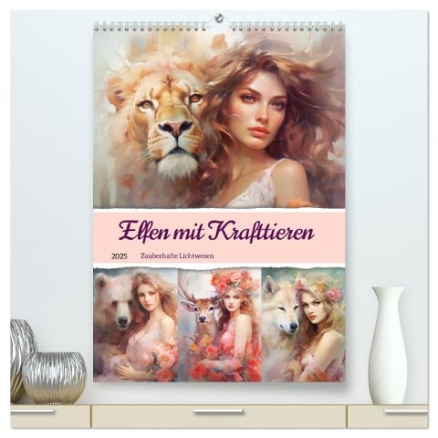 Elfen mit Krafttieren. Zauberhafte Lichtwesen (hochwertiger Premium Wandkalender 2025 DIN A2 hoch), Kunstdruck in Hochglanz - Rose Hurley