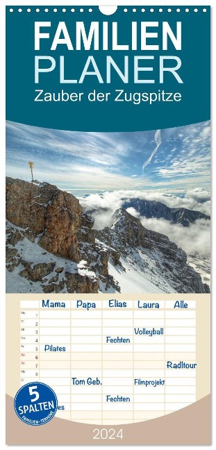 Familienplaner 2024 - Zauber der Zugspitze mit 5 Spalten (Wandkalender, 21 x 45 cm) CALVENDO - Christine Wirges