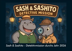 Cover-Bild zum Titel 'Sash & Sashito - Detektivmission durchs Jahr 2026 Fotokalender DIN A5' von 'Kevin Heber, Tobias Schmitt'