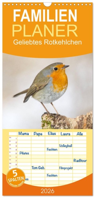 Familienplaner 2026 - Geliebtes Rotkehlchen mit 5 Spalten (Wandkalender, 21 x 45 cm) CALVENDO - Wilfried Martin (GDT)