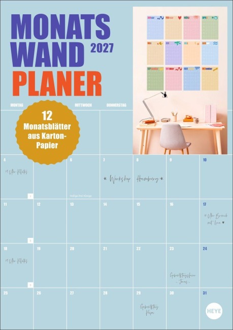 Monats-Wandplaner bunt 2027 - 12 einzelne Blätter zur individuellen Nutzung - 
