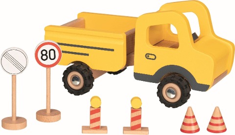 Baustellenfahrzeug mit Verkehrsschildern - 