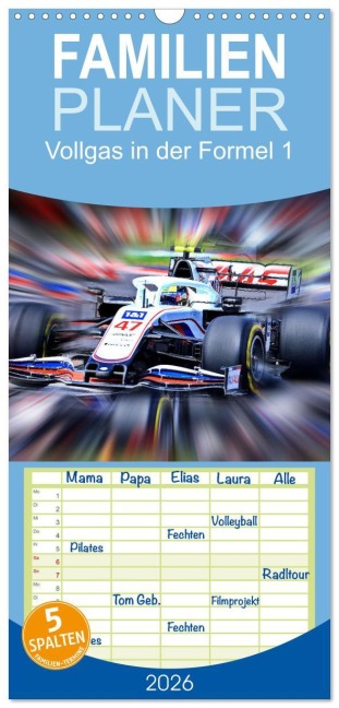 Familienplaner 2026 - Vollgas in der Formel 1 mit 5 Spalten (Wandkalender, 21 x 45 cm) CALVENDO - Jean-Louis Glineur