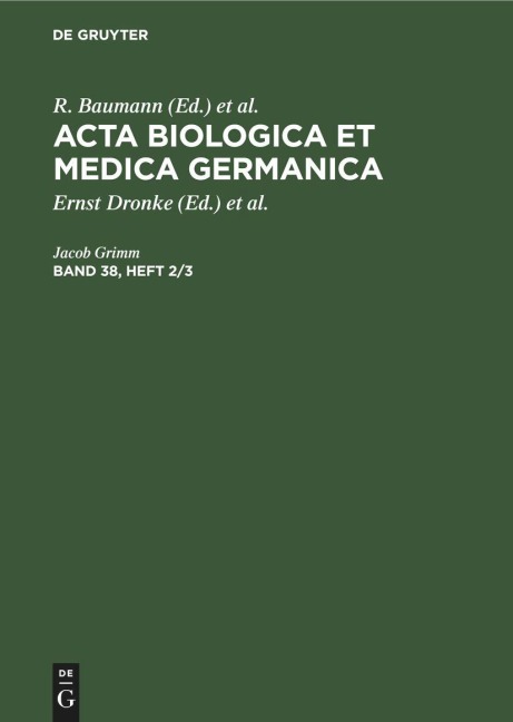 Acta Biologica et Medica Germanica. Band 38, Heft 2/3 - 