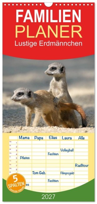 Familienplaner 2027 - Lustige Erdmännchen mit 5 Spalten (Wandkalender, 21 x 45 cm) CALVENDO - Michael Weber
