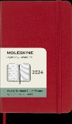 Moleskine 12 Monate Wochen Notizkalender 2024, Pocket/A6, 1 Wo = 1 Seite, Rechts Linierte Seite, Fester Einband, Scharlachrot - 