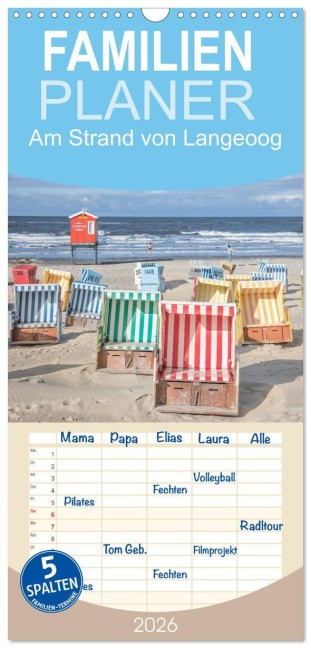 Familienplaner 2026 - Am Strand von Langeoog mit 5 Spalten (Wandkalender, 21 x 45 cm) CALVENDO - Dietmar Scherf