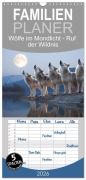 Cover-Bild zum Titel 'Familienplaner 2026 - Wölfe im Mondlicht - Ruf der Wildnis mit 5 Spalten (Wandkalender, 21 x 45 cm) CALVENDO' von 'Mb Fotografie'
